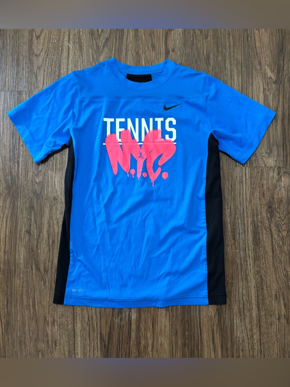 Nike Dri-FIT Tennis NYC 2014 Youth XL Blue Black Graphic Athletic Shirt